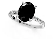 Solitaire Engagement Ring Setting for Fancy Black Oval Center with Fine Pave Narrow Band and Prong Head in Platinum