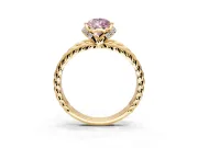 Halo Engagement Ring Setting for Fancy Pink Pear-Shaped Center with Rope Twist Split Shank and Prong Head in Yellow Gold