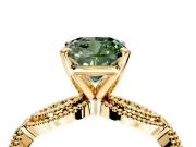 Solitaire Engagement Ring Setting for Fancy Green Cushion Cut Center with Marquise Panel Band and Prong Head in Yellow Gold