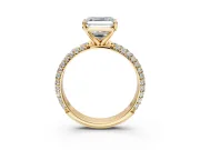 Solitaire Engagement Ring Setting for Asscher Cut Center with Domed Multi-Row Pave Band and Prong Head in Yellow Gold