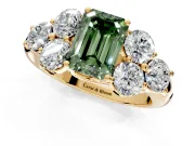 Cluster Engagement Ring Setting for Fancy Green Emerald Cut Center with Round Cut Accent Frame and Prong Head in Yellow Gold