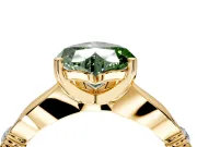 Solitaire Engagement Ring Setting for Fancy Green Heart-Shaped Center with Carved Leaf Shoulders and Prong Head in Yellow Gold