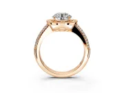Milgrain Halo Engagement Ring Setting for Round Cut Center with Three-Sided Pave Band and Prong Head in Rose Gold