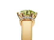 Solitaire Engagement Ring Setting for Fancy Yellow Round Cut Center with Wide Band, Pave Collar and Prong Head in Yellow Gold