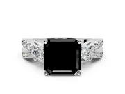 3 Stone Engagement Ring Setting for Fancy Black Asscher Cut Center with Pave Split Shank and Prong Head in Sterling Silver