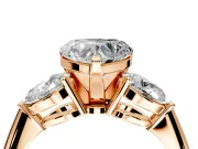 3 Stone Engagement Ring Setting for Heart-Shaped Center with Large Pear-Shaped Accents and Prong Head in Rose Gold