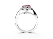 Bezel-Framed Halo Engagement Ring Setting for Fancy Pink Heart-Shaped Center with Pave Band and Prong Head in Platinum
