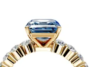 Shared-Prong Engagement Ring Setting for Fancy Blue Asscher Cut Center with Graduated Accents and Prong Head in Yellow Gold