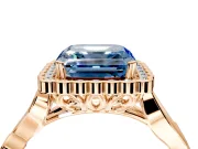 Halo Engagement Ring Setting for Fancy Blue Asscher Cut Center with Leaf Motif Split Shank and Prong Head in Rose Gold