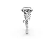 Halo Engagement Ring Setting for Asscher Cut Center with Leaf Motif Split Shank and Prong Head in Platinum