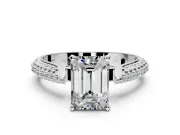 Solitaire Engagement Ring Setting for Emerald Cut Center with Multi-Row Accents and Prong Head in Sterling Silver