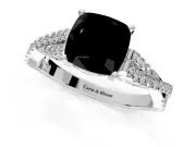 Solitaire Engagement Ring Setting for Fancy Black Cushion Cut Center with Twisted Pave Split Shank and Prong Head in Sterling Silver