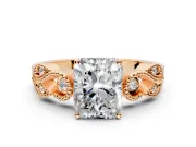 Leaf Engagement Ring Setting for Princess Cut Center with Milgrain Accent Band and Prong Head in Rose Gold