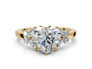 Solitaire Engagement Ring Setting for Heart-Shaped Center with Marquise Flower Shoulders and Prong Head in Yellow Gold