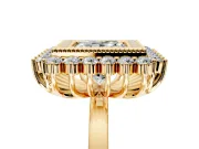 Halo Engagement Ring Setting for Princess Cut Center with Milgrain Bezel Rim, Plain Band and Prong Head in Yellow Gold