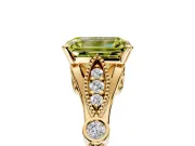 Solitaire Engagement Ring Setting for Fancy Yellow Emerald Cut Center with Marquise and Bezel Accents and Prong Head in Yellow Gold