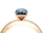Solitaire Engagement Ring Setting for Fancy Blue Emerald Cut Center with Channel Baguette Band and Prong Head in Rose Gold
