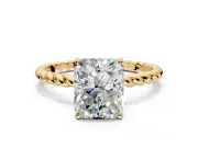 Solitaire Engagement Ring Setting for Radiant Cut Center with Plain Twisted Rope Band and Prong Head in Yellow Gold
