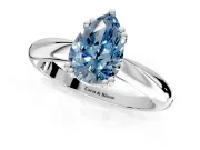 Solitaire Engagement Ring Setting for Fancy Blue Pear-Shaped Center with Reverse Tapered Band and Prong Head in Sterling Silver