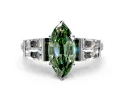 Channel-Set Engagement Ring Setting for Fancy Green Marquise Center with Baguette Band and Prong Head in Sterling Silver