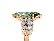 Cluster Engagement Ring Setting for Fancy Green Marquise Center with 2-Row Shoulder Clusters and Prong Head in Rose Gold