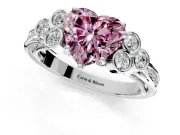 Cluster Engagement Ring Setting for Fancy Pink Heart-Shaped Center with Bezel Accent Clusters and Prong Head in Sterling Silver