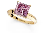 Solitaire Engagement Ring Setting for Fancy Pink Princess Cut Center with Wide Knife Ridge Band and Prong Head in Yellow Gold