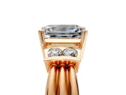 Solitaire Engagement Ring Setting for Emerald Cut Center with Grooved Bar Accent Band and Prong Head in Rose Gold