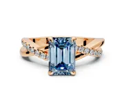 Solitaire Engagement Ring Setting for Fancy Blue Emerald Cut Center with Half-Pave Crossover Band and Prong Head in Rose Gold