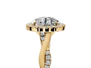Halo Engagement Ring Setting for Round Cut Center with Twist Band and Prong Head in Yellow Gold