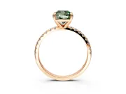 Solitaire Engagement Ring Setting for Fancy Green Cushion Cut Center with Fine Pave Narrow Band and Prong Head in Rose Gold