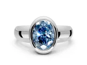 Solitaire Engagement Ring Setting for Fancy Blue Oval Center with Wide Band and Bezel Head in Sterling Silver