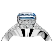 Halo Engagement Ring Setting for Fancy Blue Asscher Cut Center with Pave Infinity Twist Band and Prong Head in White Gold