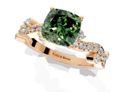 Solitaire Engagement Ring Setting for Fancy Green Cushion Cut Center with Bar-Station Pave Twist and Prong Head in Rose Gold