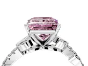 Leaf Motif Engagement Ring Setting for Fancy Pink Princess Cut Center with Pave Band and Prong Head in White Gold