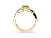 3 Stone Engagement Ring Setting for Fancy Yellow Emerald Cut Center with Baguette Accents and Prong Head in Yellow Gold