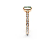 Solitaire Engagement Ring Setting for Fancy Green Radiant Cut Center with Shared-Prong Accents and Prong Head in Rose Gold