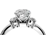 3 Stone Engagement Ring Setting for Cushion Cut Center with Wide Plain Band and Prong Head in White Gold