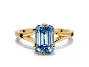 Solitaire Engagement Ring Setting for Fancy Blue Emerald Cut Center with Plain Split Shank and Prong Head in Yellow Gold