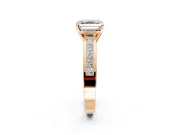 Solitaire Engagement Ring Setting for Asscher Cut Center with Princess Cut Channel Band and Prong Head in Rose Gold