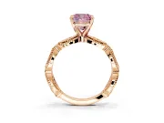 Solitaire Engagement Ring Setting for Fancy Pink Cushion Cut Center with Marquise Panel Band and Prong Head in Rose Gold