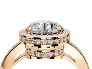 Halo Engagement Ring Setting for Round Cut Center with Metal-Rimmed Halo, Pave Band and Prong Head in Rose Gold