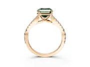 Solitaire Engagement Ring Setting for Fancy Green Asscher Cut Center with Pave Split Shank and Prong Head in Rose Gold