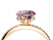Solitaire Engagement Ring Setting for Fancy Pink Heart-Shaped Center with Fine Pave Band and Prong Head in Rose Gold