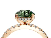 Solitaire Engagement Ring Setting for Fancy Green Round Cut Center with Band of Accents and Prong Head in Rose Gold