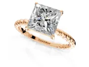 Solitaire Engagement Ring Setting for Princess Cut Center with Plain Twisted Rope Band and Prong Head in Rose Gold