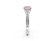 Cluster Engagement Ring Setting for Fancy Pink Asscher Cut Center with Bezel Accent Clusters and Prong Head in White Gold