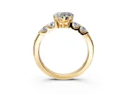 5 Stone Engagement Ring Setting for Heart-Shaped Center with Plain Band and Prong Head in Yellow Gold