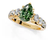 Solitaire Engagement Ring Setting for Fancy Green Pear-Shaped Center with Graduated Shared Prongs and Prong Head in Yellow Gold