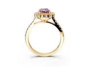 Milgrain Floral Halo Engagement Ring Setting for Fancy Pink Radiant Cut Center with Pave Band and Prong Head in Yellow Gold